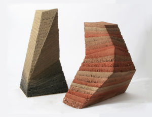 Earth Time and Disruption - a rammed earth sculpture diptych by Briony Marshall
