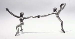 Female Bond - a pewter sculpture of two women
